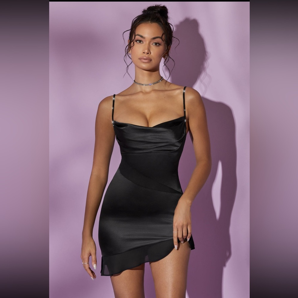 Oh Polly Black satin ONYX mini dress